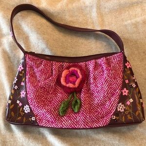 Embroidered Leather and Tweed Oilily Shoulder Bag